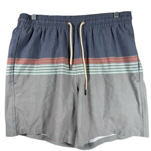 Fair‎ Harbor Anchor Swim Trunks Large Striped Multicolor Linear 7" Board Shorts